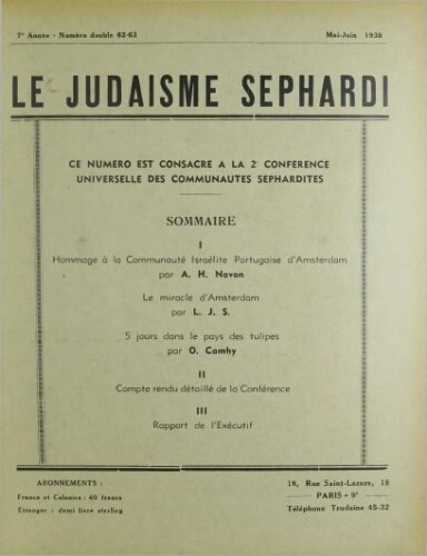 Le Judaïsme Sephardi N°62-63 (01 mai 1938)